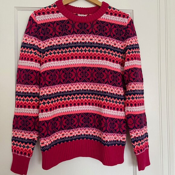 J. Crew Cotton Pink Fair Isle Crewneck Sweater | Size Small - Picture 3 of 6